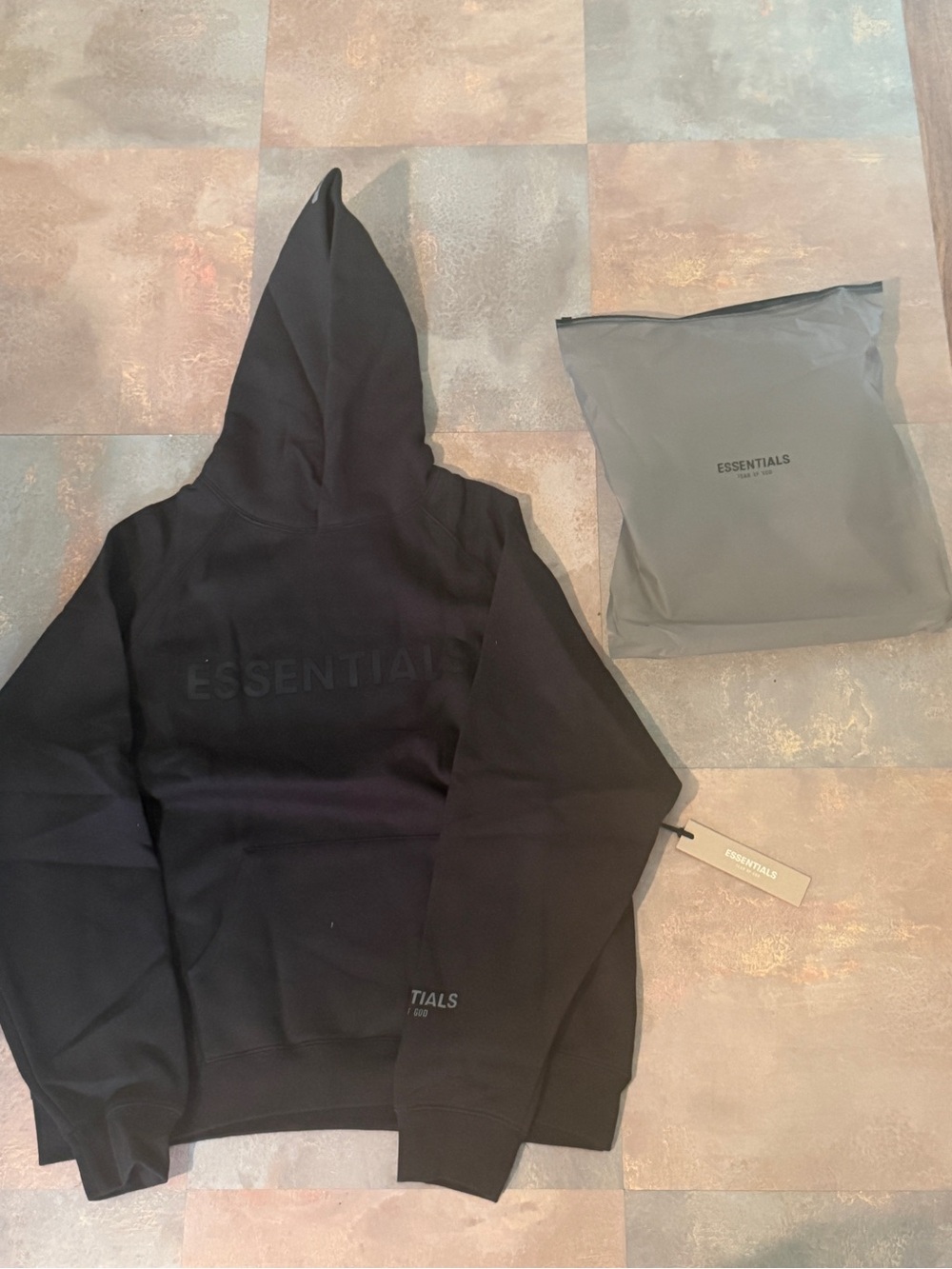 ESSENTIALS Men’s Black Crewneck Hoodie with Tonal Logo